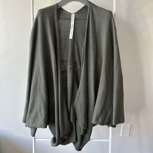 Lululemon Cashlu Knit Textured Wrap Open Cardigan Sweater M/L Olive Grey Sage